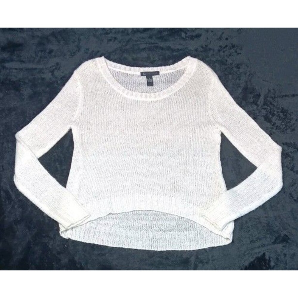 INC International Concepts Open Knit High Low Pullover Sweater S White Cozycore